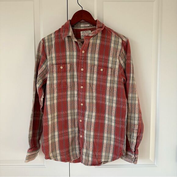 Lucky Brand Size S Classic Fit Red Textured Fabric Flannel - Picture 2 of 4